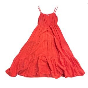 Xirena Ali Midi Sundress Sleeveless Dress Cotton Gauze Tiered Red Orange Medium